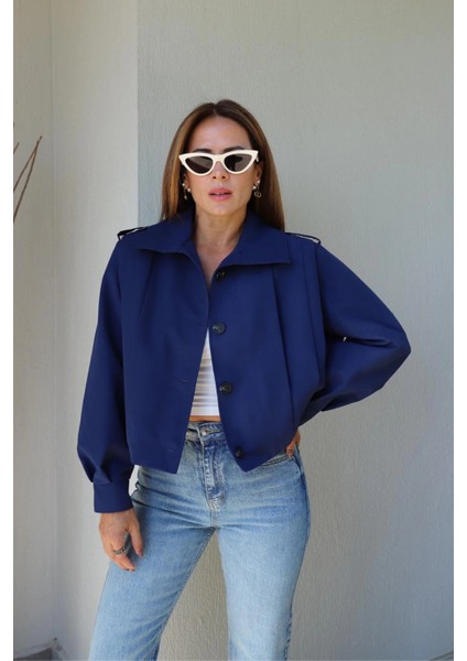 Lacivert Pile Detay Ceket indirimleri