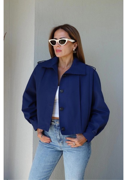 Lacivert Pile Detay Ceket