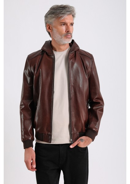 Arda Erkek Kapüşonlu Deri Mont