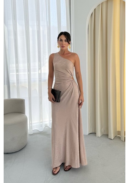 Taş Desenli Tek Kol Pencere Detaylı Elbise modelleri