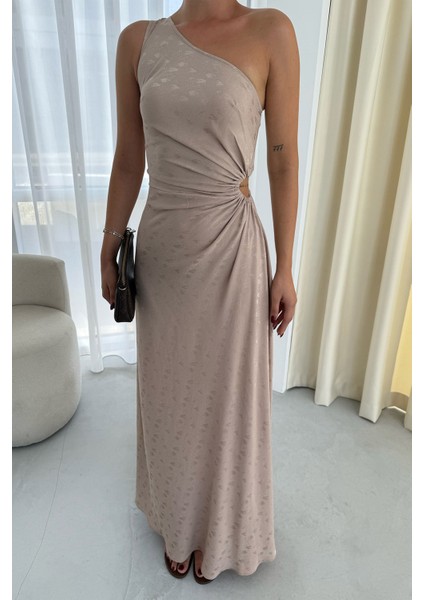 Taş Desenli Tek Kol Pencere Detaylı Elbise fırsatları