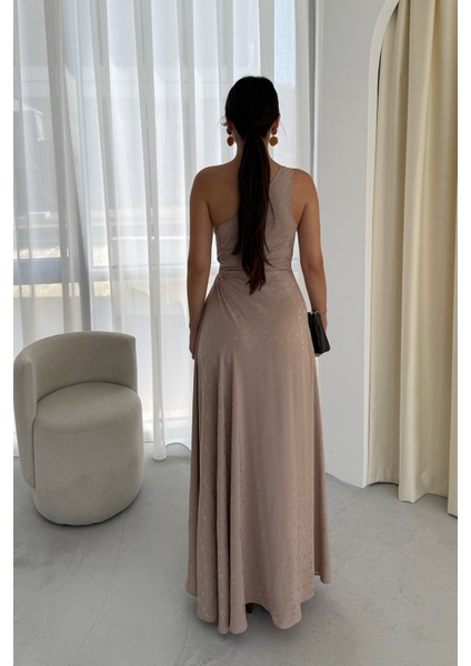 Taş Desenli Tek Kol Pencere Detaylı Elbise indirimleri