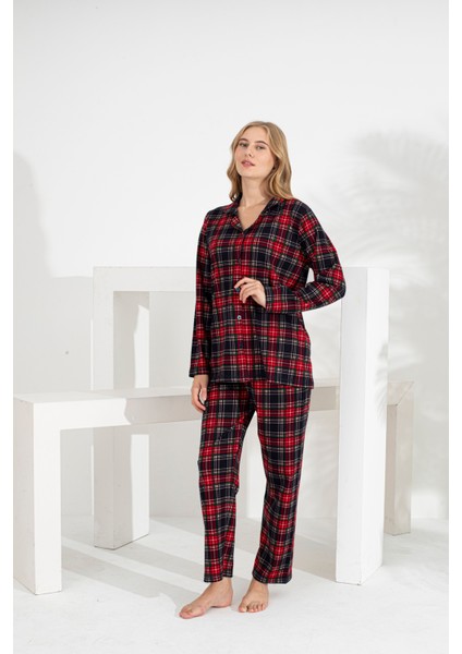 Angelique %100 Pamuk Uzun Kol Ekose Kadın Pijama Takımı 21224-25-26-27 fiyatları