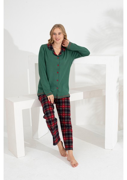 Angelique %100 Pamuk Uzun Kol Ekose Kadın Pijama Takımı 21224-25-26-27 fiyatları