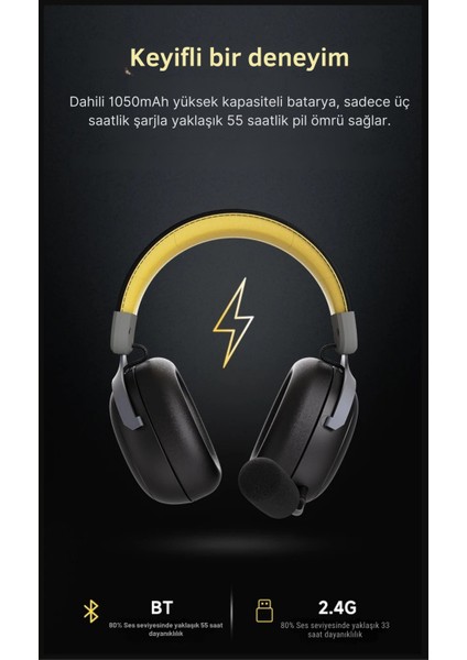 Ahm-08 Max Kablosuz Mikrofonlu Oyuncu Kulaklığı 3modlu KULLANIM-53MM Kompozit Driver-10 Saat Çalışma fiyatları