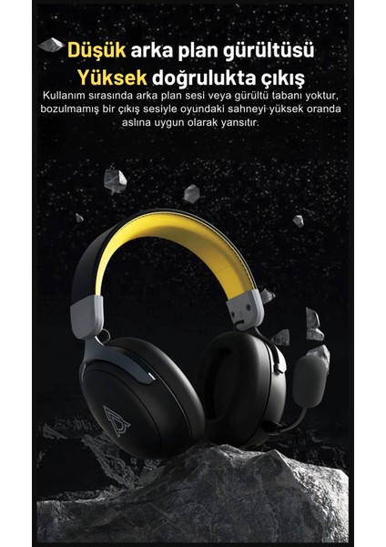 Ahm-08 Max Kablosuz Mikrofonlu Oyuncu Kulaklığı 3modlu KULLANIM-53MM Kompozit Driver-10 Saat Çalışma