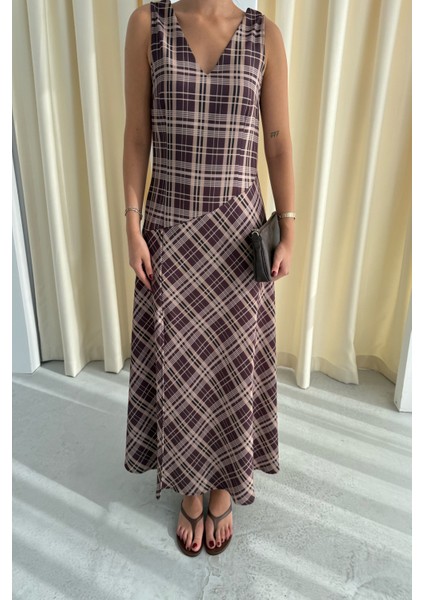 Kahve Zr Model Kalın Askılı Ekoseli Elbise fırsatları