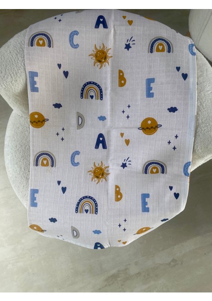 80 x 90 unisex Bebek Battaniyesi - Renkli Alfabe & Gökyüzü Desenli Müslin fiyatları