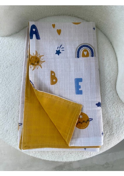 80 x 90 unisex Bebek Battaniyesi - Renkli Alfabe & Gökyüzü Desenli Müslin indirimleri