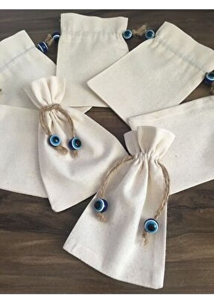 Nazar Boncuklu Kese Natürel Keten Lavanta Kese 9X14 cm fırsatları