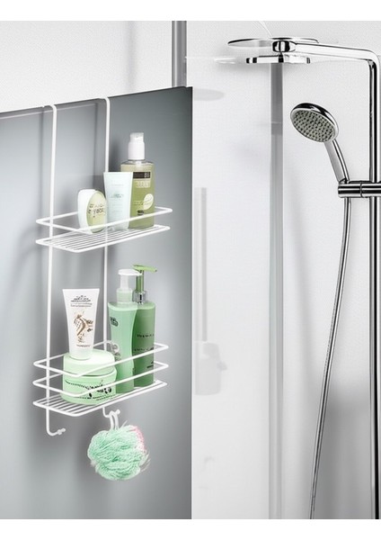 2 Katlı Askılı Banyo Duş Rafı Sabunluk ve Şampuanlık Duşakabin Askısı Beyaz Renk fırsatları