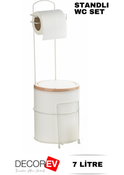 7 lt Banyo Mutfak Çöp Kovası ve Metal Standlı WC Kağıtlık Seti Beyaz Suya Dayanıklı modelleri