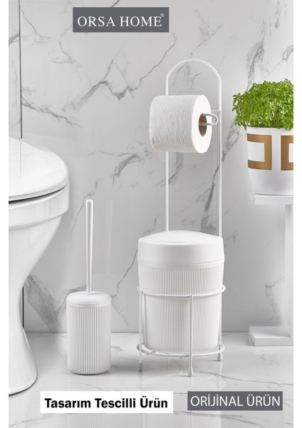 Beyaz Yuvarlak Kovalı WC Kağıtlık ve Tuvalet Fırçası Seti Model 390 Şık Tasarım fiyatları