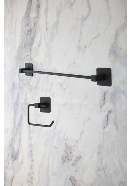 Kare Yapışkanlı Uzun Havluluk ve Tuvalet Kağıtlığı Demir Mat Siyah Suya Dayanıklı fırsatları