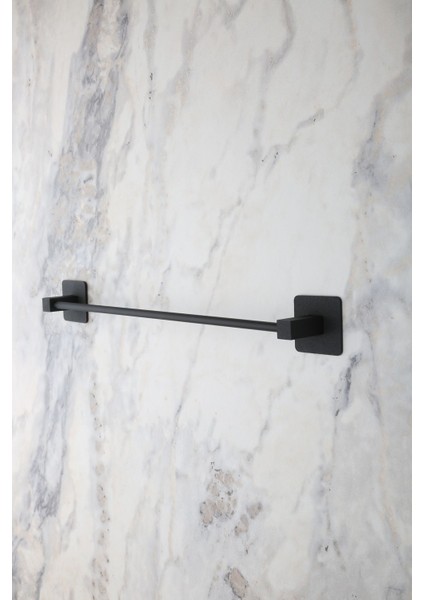 Kare Yapışkanlı Uzun Havluluk ve Tuvalet Kağıtlığı Demir Mat Siyah Suya Dayanıklı