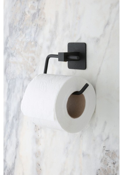 Kare Yapışkanlı Uzun Havluluk ve Tuvalet Kağıtlığı Demir Mat Siyah Suya Dayanıklı