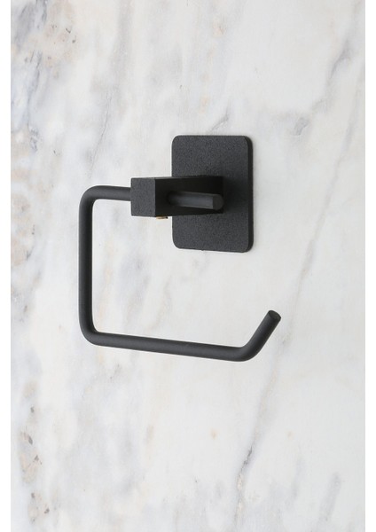 Kare Yapışkanlı Uzun Havluluk ve Tuvalet Kağıtlığı Demir Mat Siyah Suya Dayanıklı