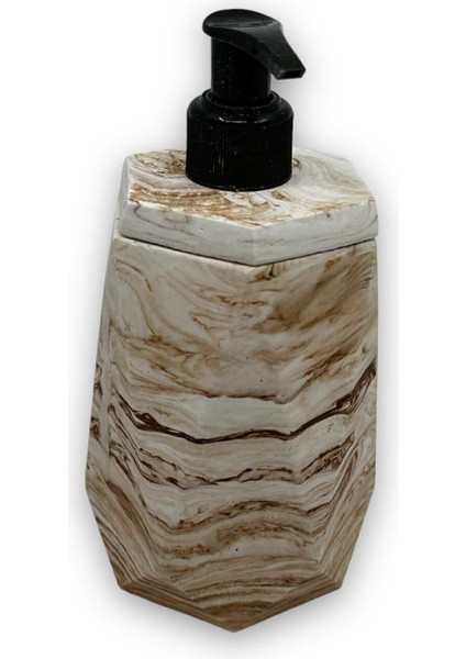 6 Parça Banyo Seti Beton Mermer Desenli Bej Kahverengi Suya Dayanıklı Şık Tasarım