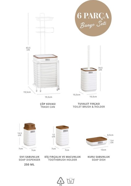 6 Parça Beyaz Metal ve Ahşap Desenli Banyo Seti indirimleri