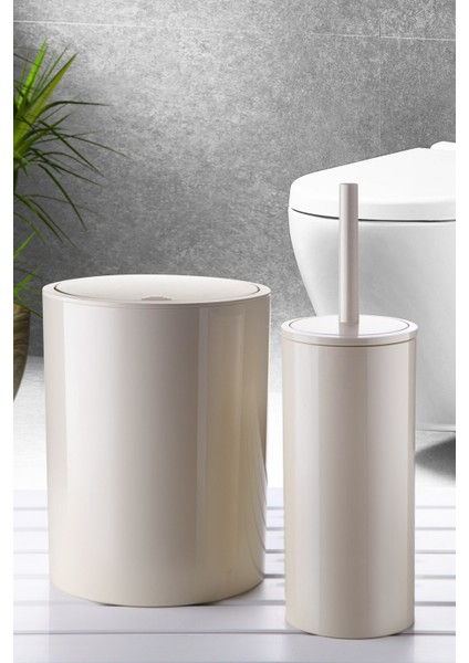 Flores 2'li Bej Banyo Seti Plastik Kapaklı Dayanıklı ve Kolay Temizlenebilir Tasarım