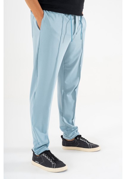 Erkek Açık Mavi Çımalı Rahat Spor Pantolon Duble Paça Jogger Eşofman Altı modelleri