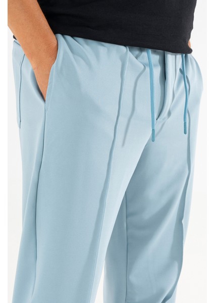 Erkek Açık Mavi Çımalı Rahat Spor Pantolon Duble Paça Jogger Eşofman Altı