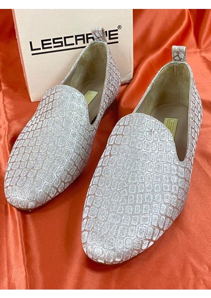 LES033 Altın Gold Dokulu Simli Kumaş Kadın Loafer-Babet fırsatları