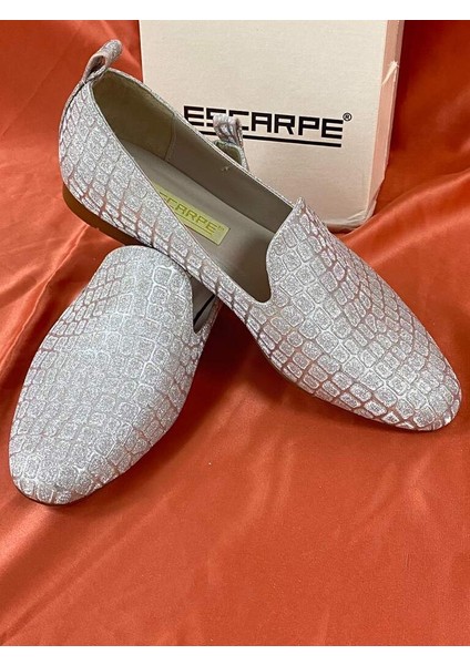 LES033 Altın Gold Dokulu Simli Kumaş Kadın Loafer-Babet indirimleri