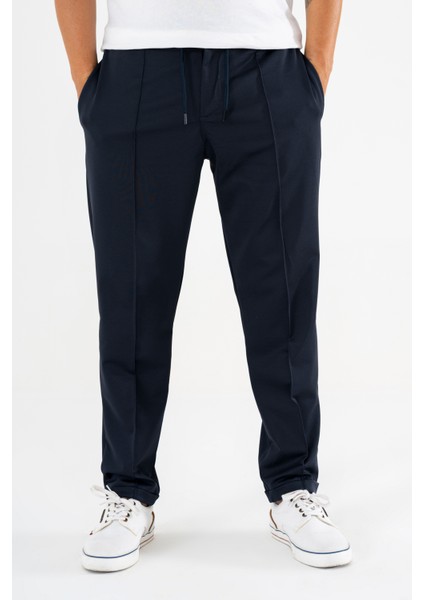 Erkek Lacivert Çımalı Rahat Spor Pantolon Duble Paça Jogger Eşofman Altı