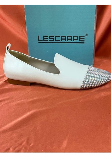 LES035 Bej Önü Taşlı Kadın Babet Loafer fiyatları