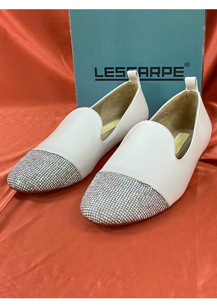 LES035 Bej Önü Taşlı Kadın Babet Loafer fırsatları
