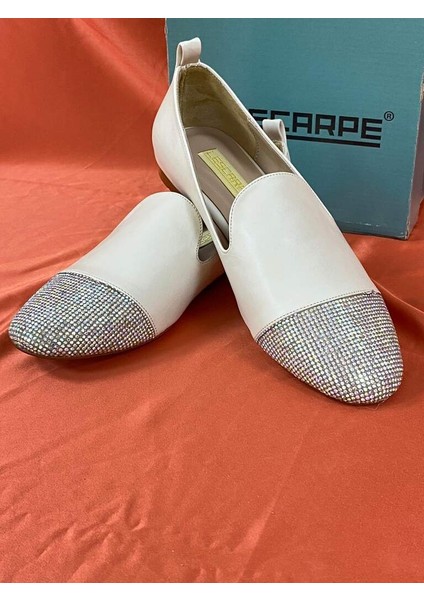 LES035 Bej Önü Taşlı Kadın Babet Loafer indirimleri