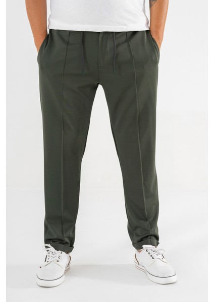 Erkek Haki Çımalı Rahat Spor Pantolon Duble Paça Jogger Eşofman Altı