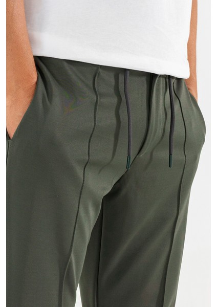 Erkek Haki Çımalı Rahat Spor Pantolon Duble Paça Jogger Eşofman Altı