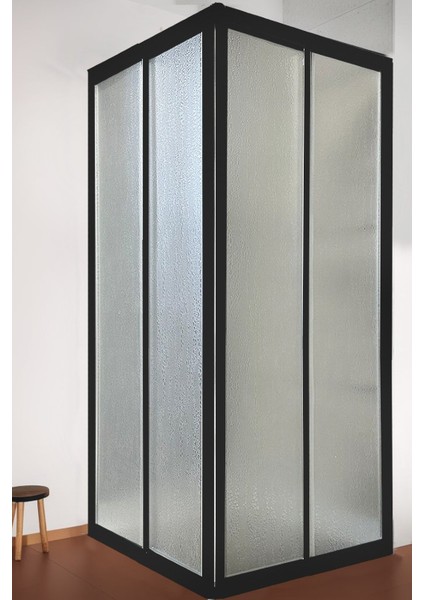 Siyah Profil Şerit Desen Mika Duşakabin Köşe