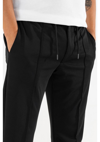 Erkek Siyah Çımalı Rahat Spor Pantolon Duble Paça Jogger Eşofman Altı