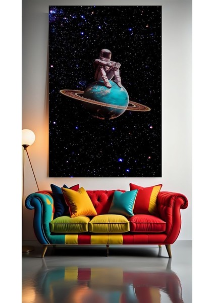 Gezegen ve Astronot V2 Ev Duvar Salon Güzellik Salonu Ofis Dükkan Dekarasyon Kanvas Tablo
