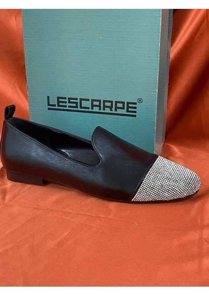 LES035 Siyah Önü Taşlı Kadın Babet Loafer fiyatları