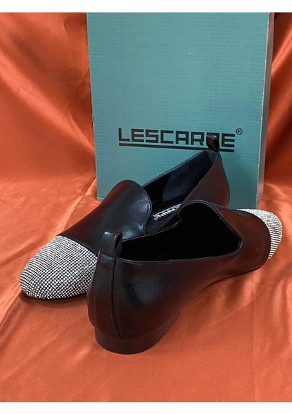 LES035 Siyah Önü Taşlı Kadın Babet Loafer fırsatları