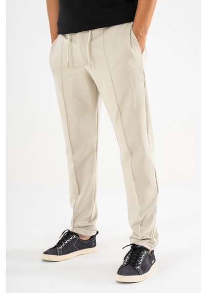 Erkek Krem Çımalı Rahat Spor Pantolon Duble Paça Jogger Eşofman Altı fiyatları