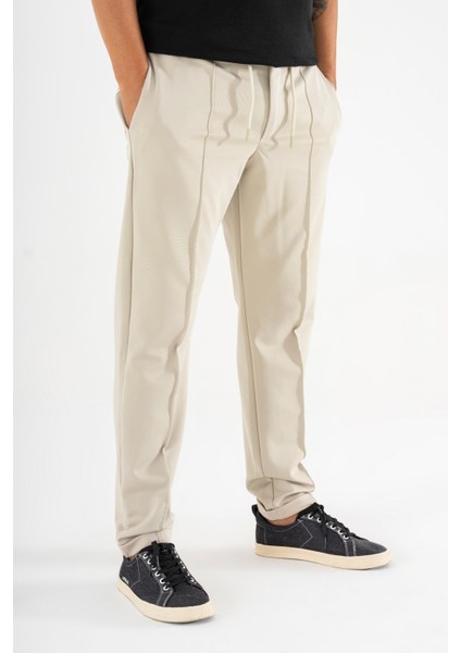 Erkek Krem Çımalı Rahat Spor Pantolon Duble Paça Jogger Eşofman Altı modelleri