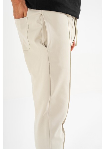 Erkek Krem Çımalı Rahat Spor Pantolon Duble Paça Jogger Eşofman Altı indirimleri