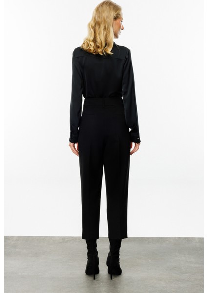 Kadın Önü Pileli Bol Paça Pantolon 4011 Siyah modelleri