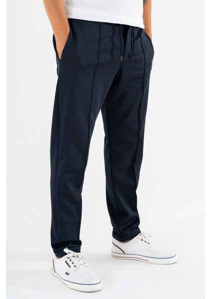 Erkek Lacivert Çımalı Rahat Spor Pantolon Duble Paça Jogger Eşofman Altı modelleri