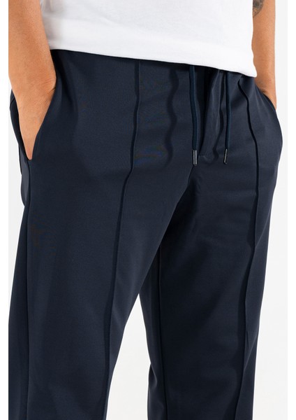 Erkek Lacivert Çımalı Rahat Spor Pantolon Duble Paça Jogger Eşofman Altı