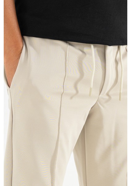 Erkek Krem Çımalı Rahat Spor Pantolon Duble Paça Jogger Eşofman Altı