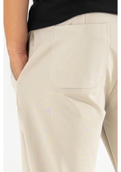Erkek Krem Çımalı Rahat Spor Pantolon Duble Paça Jogger Eşofman Altı