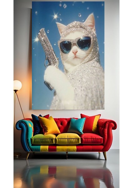 Çeteci Kedi Flexin Cat V1 Ev Duvar Salon Güzellik Salonu Ofis Dükkan Dekarasyon Kanvas Tablo