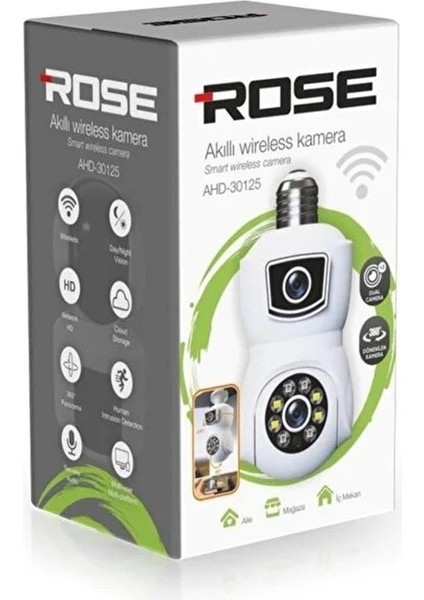 AHD-30125 2K Çözünürlük Akıllı Wireless Ampül Kamera Tak Çalıştır 360DERECE Hareketli Çift Kameralı fiyatları