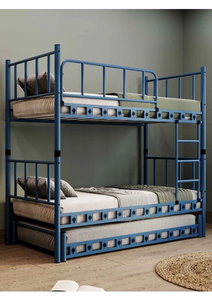 Argimo Zambak Yavrulu Genç Çocuk Odası Metal Ranza ve Karyola 90 x 200 Mavi